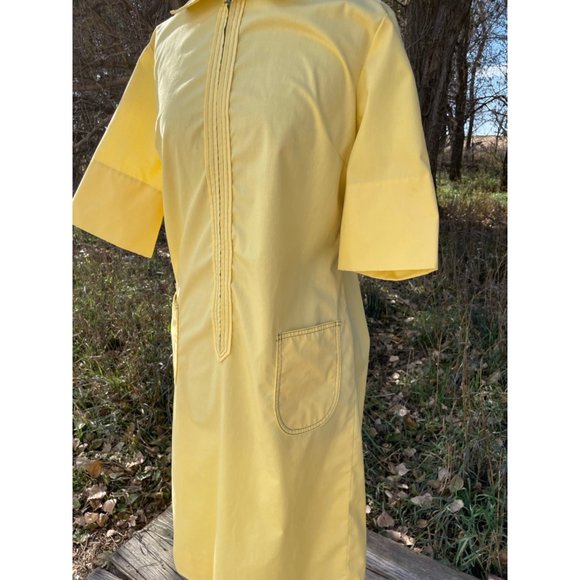 Vintage 1970s Yellow Zip Front Casual dress Front Pocket size L - Picture 13 of 15